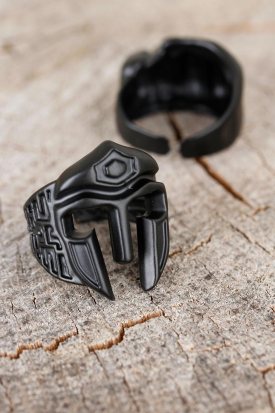 Miğfer Figürlü Mat Siyah Renk Metal Erkek Ayarlamalı  Yüzük