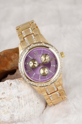 Zirkon Taşlı Dore Renk Clariss Marka Metal Bayan Kol Saati