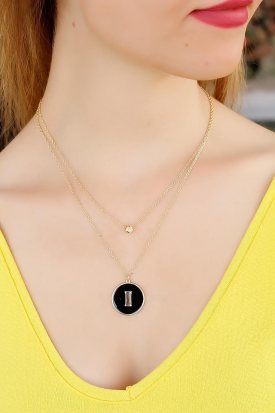 Zirkon Taşlı Siyah Renk I Harfli Tasarımlı Bayan Kolye