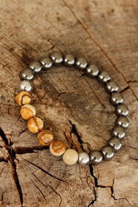 Odun Jasper ve Hematit Doğal Taş Erkek Bileklik