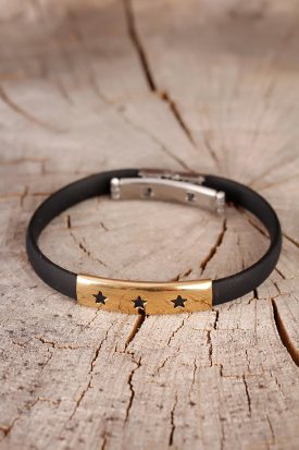 Çelik Aksesuarlı Siyah Silikon Erkek Bileklik