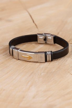 Siyah Silikon Çelik Aksesuar Tasarımlı Detaylı Erkek Bileklik