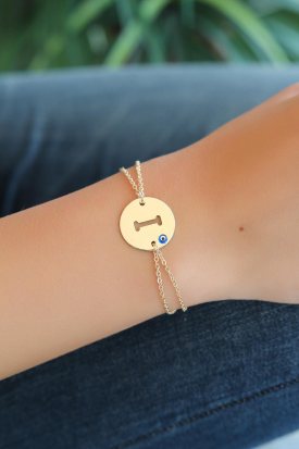 I Harf Kişiye Özel Sarı Kaplama Bayan Bileklik