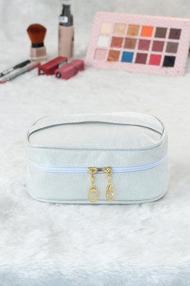 Simli Beyaz Renkli Makyaj Çantası