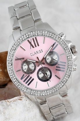 Clariss Zirkon Taşlı Kasa Metal Kordonlu Bayan Saat
