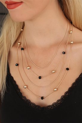 Gold Renk Bayan Çoklu Taşlı Kolye