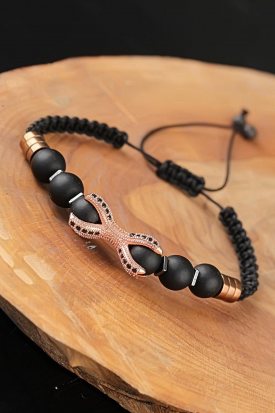 Mıhlama Zirkon Taş İşlemeli Mat Oniks Doğal Taş Erkek Bileklik