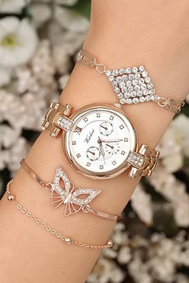 Metal Kordonlu Bayan Saat Kombini