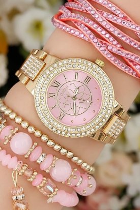 Clariss Zirkon Taşlı Metal Kasa Bayan Saat Kombini