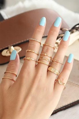 Rose Renk Metal Bayan Yüzük Seti