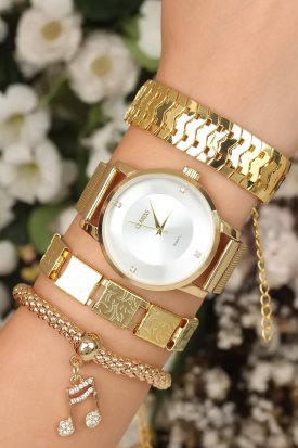 Hasır Metal Kordonlu Clariss Marka Bayan Kombin Saat