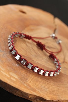 Kırmızı İpli Silver Hematit Doğal Taş Erkek Bileklik