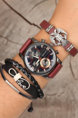 Deri Kordonlu Erkek Kombin Saat