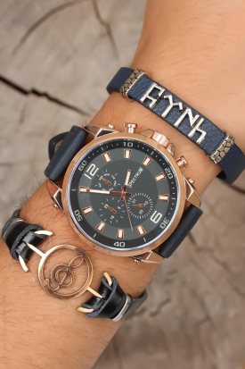 Deri Kordonlu Erkek Kombin Saat